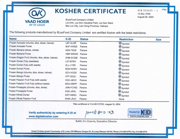 August 20, 2023-KOSHER Food Safety Certification